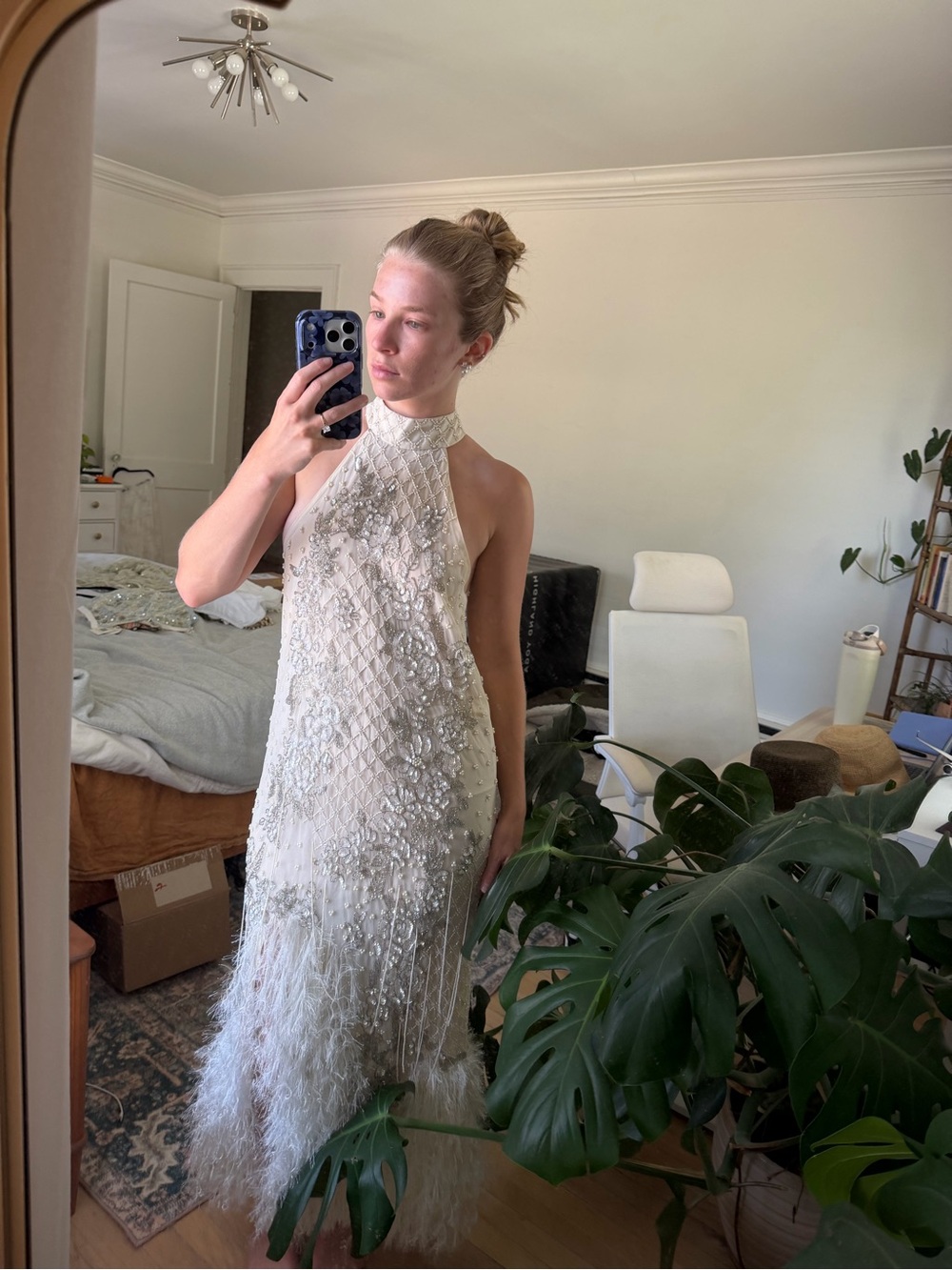 ASOS DESIGN floral embellished halter maxi wedding dress with fringe hem - Picture 6 of 6